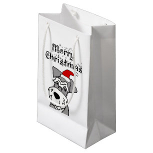 Funny Schnauzer Dog Merry Christmas Small Gift Bag