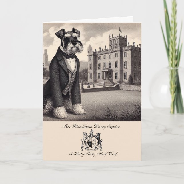 Funny Schnauzer Jane Austen Greetings Card (Front)