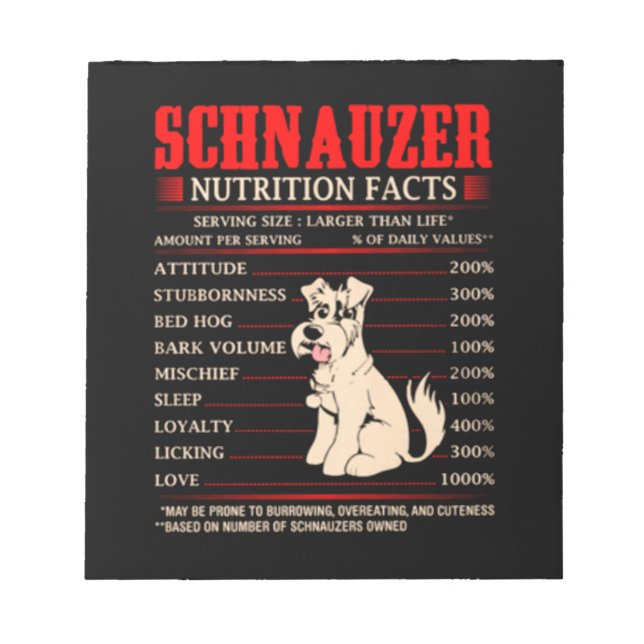 Funny Schnauzer | Schnauzer Butrition Facts Notepad (Front)