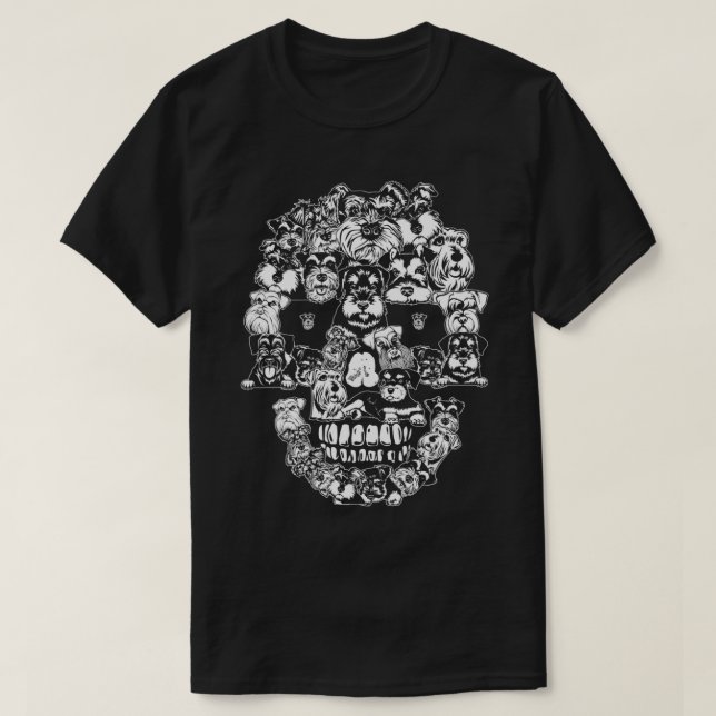 Funny Schnauzer Skull Dog Skeleton Halloween  T-Shirt (Design Front)
