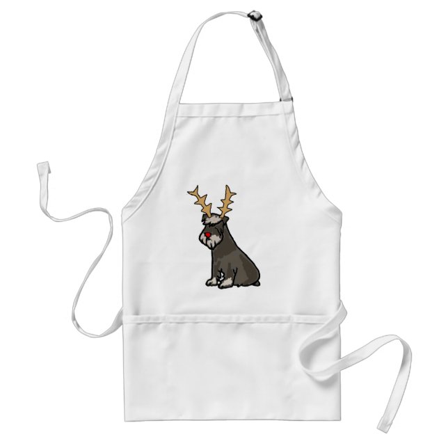 Funny Schnauzer with Reindeer Antlers Christmas Adult Apron (Front)
