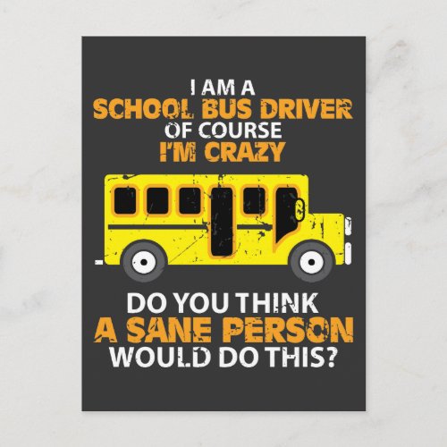 Funny School Bus _ Crazy Buss Driver Fun Car Postcard