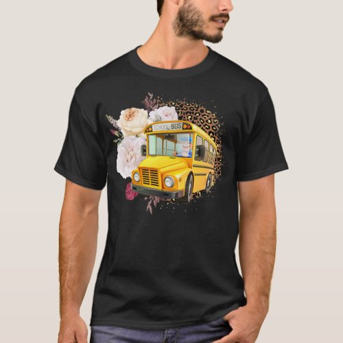 Funny School Bus Driver Flowers Leopard Cute T_Shirt