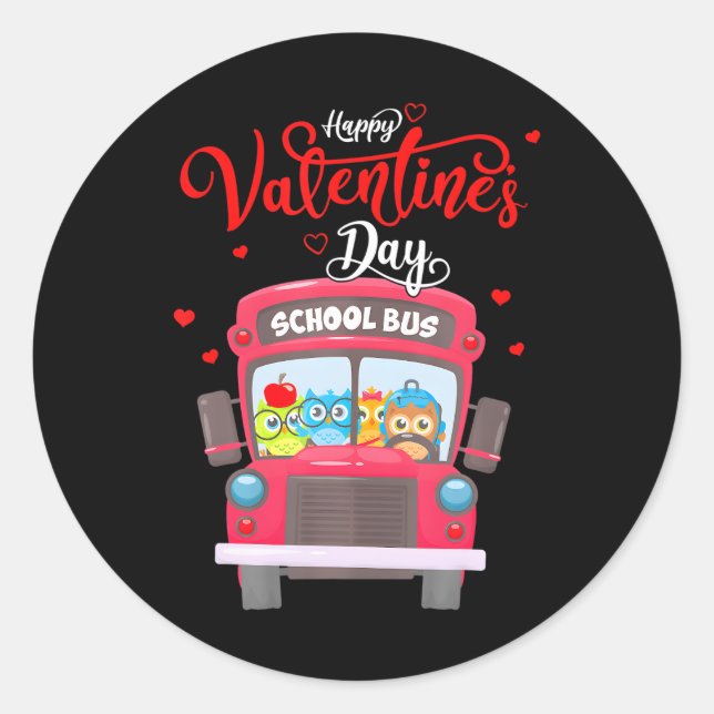 Funny School Bus Driver Owls Valentine's Day Classic Round Sticker (Front)