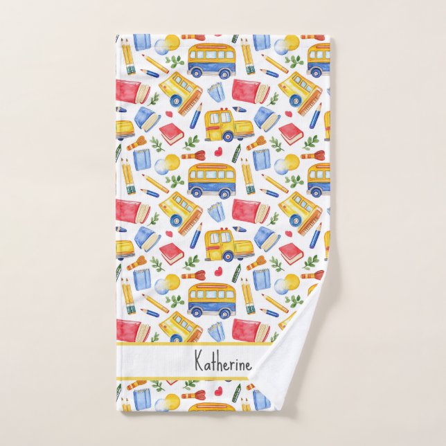 Funny School Bus Go Back To School Name Pattern Hand Towel (Hand Towel)
