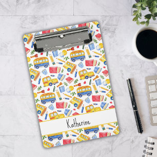 Funny School Bus Go Back To School Name Pattern Mini Clipboard