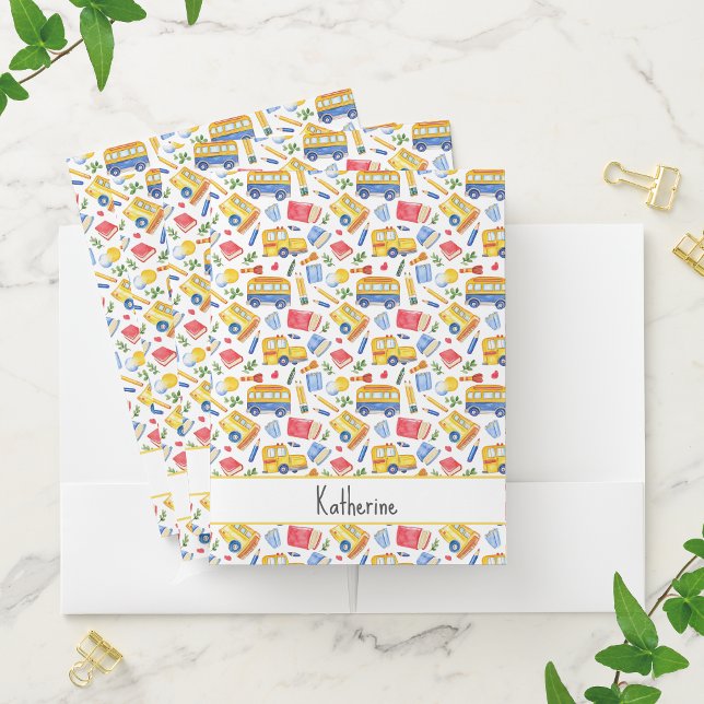 Funny School Bus Go Back To School Name Pattern Pocket Folder (Creator Uploaded)