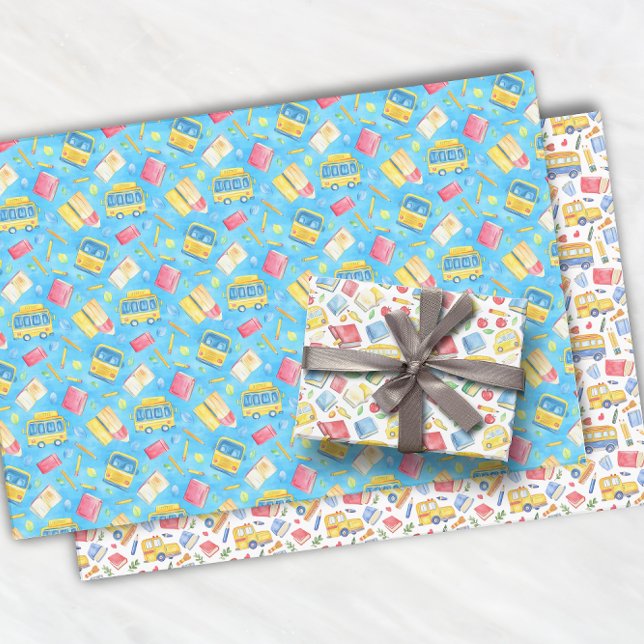 Funny School Bus Go Back To School Pattern Wrapping Paper Sheets (Creator Uploaded)