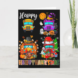 Funny School Bus Witch Turkey Santa Happy Hallotha Card