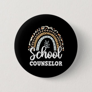 Funny School Counselor Rainbow Leopard Print Back Button