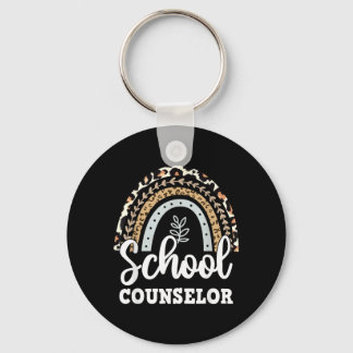 Funny School Counselor Rainbow Leopard Print Back Keychain