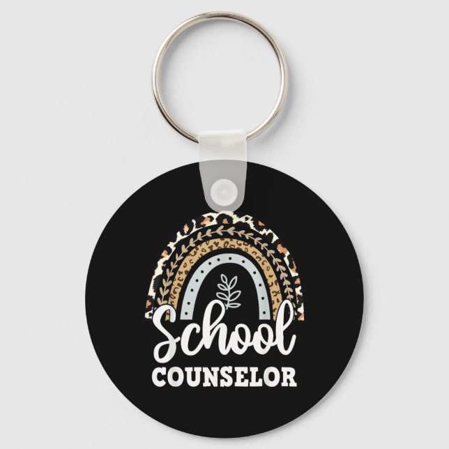 Funny School Counselor Rainbow Leopard Print Back Keychain (Front)