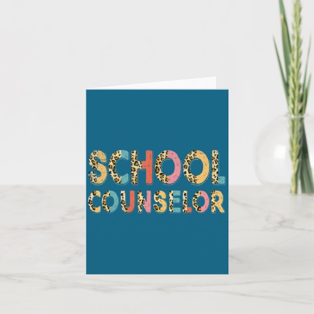 Funny School Counselor Teacher Leopard School Coun Card (Front)