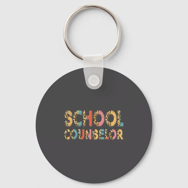 Funny School Counselor Teacher Leopard School Coun Keychain (Front)