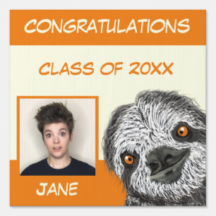 Funny School Graduation Sloth Add Photo Name Sign