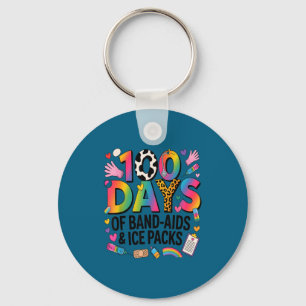 Funny school nurse 100 days of ice packs first aid keychain