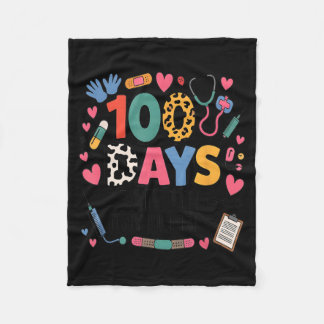 Funny School Nurse 100 Days Patching Tiny Humans Fleece Blanket