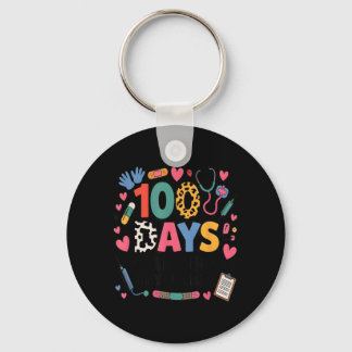 Funny School Nurse 100 Days Patching Tiny Humans Keychain
