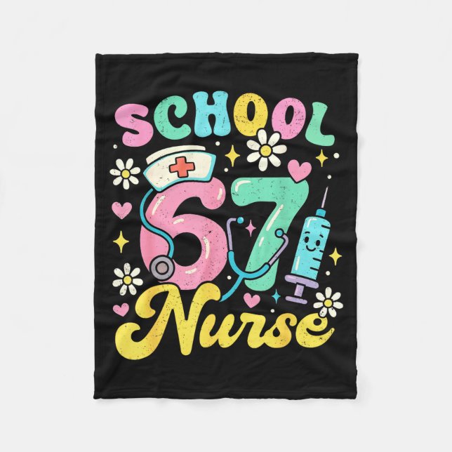 Funny School Nurse 67 Cute Medical Meme Design  Fleece Blanket (Front)