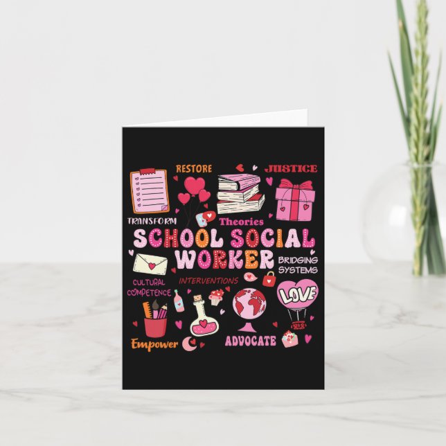 Funny School Social Worker Heart Valentines Day  Card (Front)