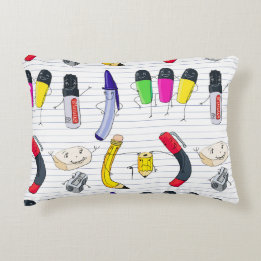Funny school supplies characters. accent pillow