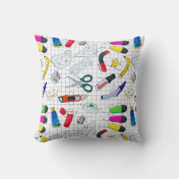 Funny school supplies characters throw pillow