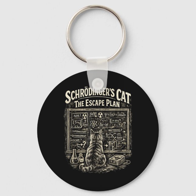 Funny Schrödingers Cat Escape Plan Science Teacher Keychain (Front)