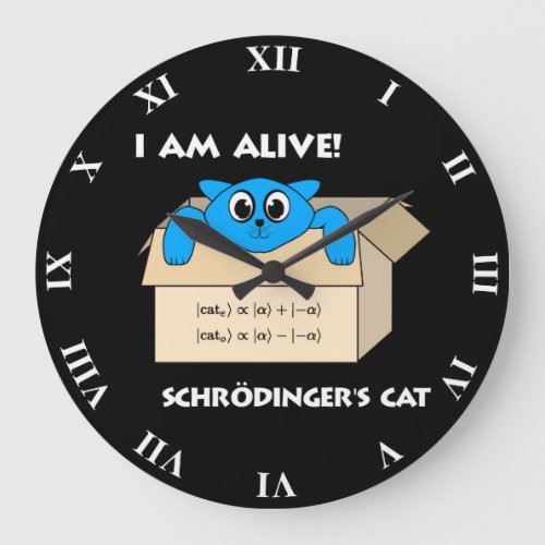 Funny Schrodingers Cat Is Alive Quantum Mechanics Large Clock