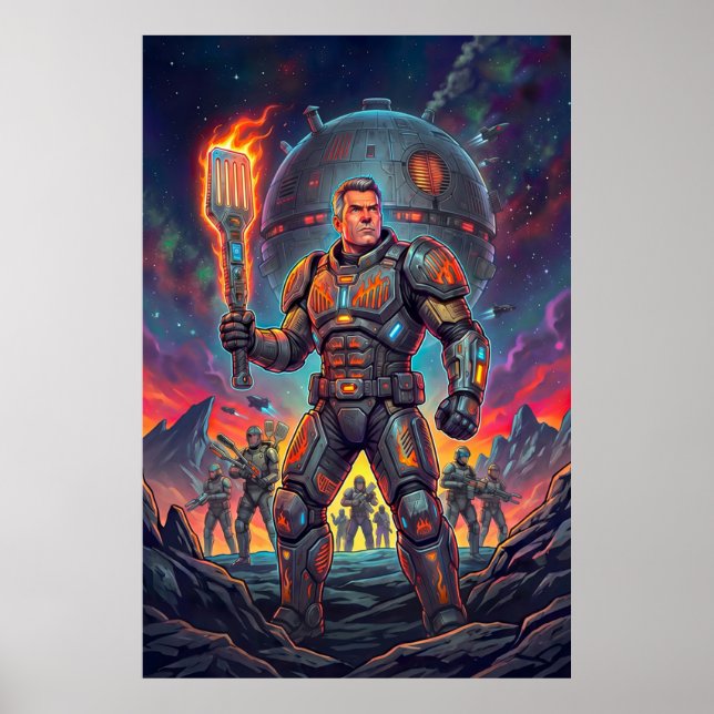 Funny Sci-Fi Comic Alien Grill Master Pop Art Poster (Front)