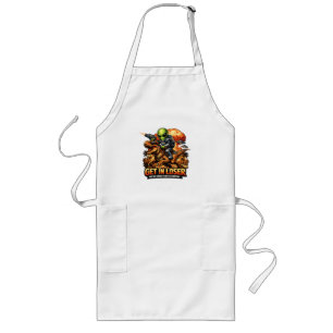 Funny Sci-Fi Fantasy Meme Art, Alien Riding Dinosa Long Apron