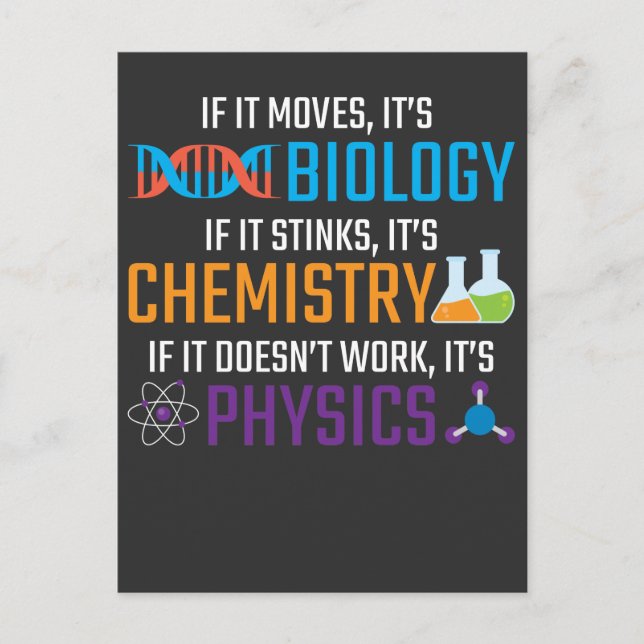 Funny Science Biology Chemistry Physics Teacher Postcard (Front)