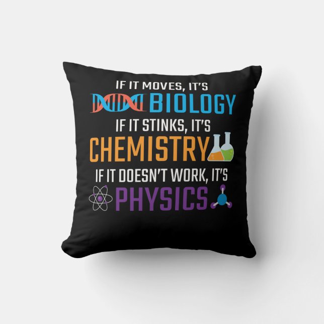 Funny Science Biology Chemistry Physics Teacher Throw Pillow (Front)