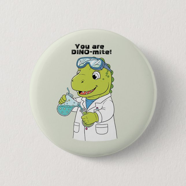 Funny Science Dinosaur Chemist "Dino-mite" Valenti Button (Front)