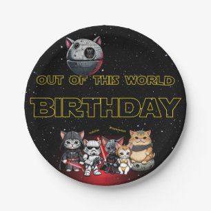 Funny Science Fiction Kitty Cat Custom Invitation Paper Plates