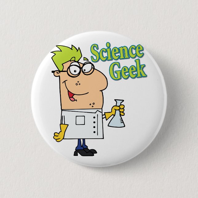 funny science geek cartoon character pinback button (Front)