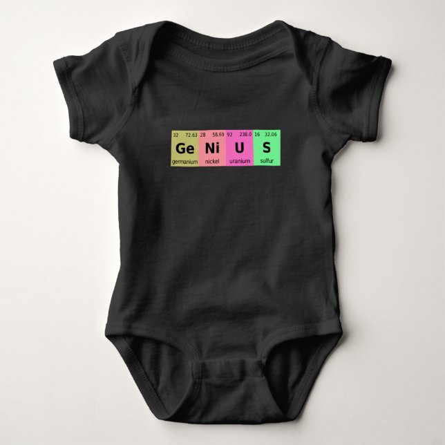 Funny Science Genius Periodic Table of Elements Baby Bodysuit (Front)