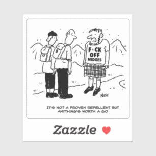 Funny Scotsman and Midges Cartoon. Sticker