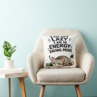 Funny Scottish Fold Cat Energy Saving Mode Lazy Throw Pillow