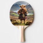 Funny Scottish Highland Cow Bagpiper, Ping Pong Paddle