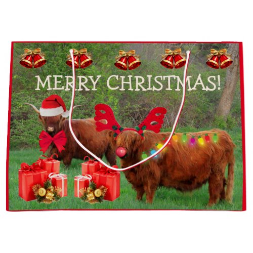 Funny Scottish Highland Steer Christmas Large Gift Large Gift Bag