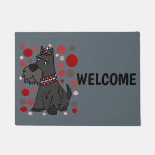 Funny Scottish Terrier and Circles Art Doormat
