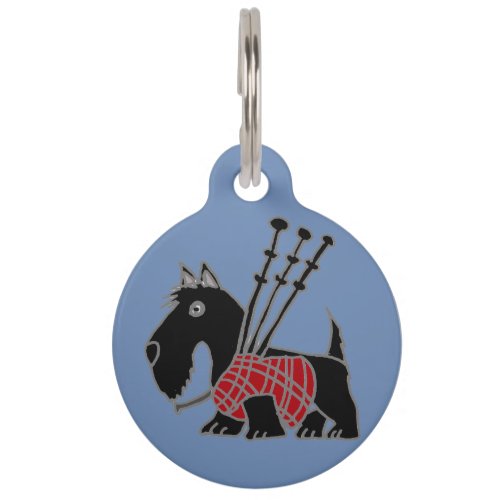 Funny Scottish Terrier Dog Playing Bagpipes Pet ID Tag
