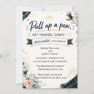 Funny Scottish Wedding Invitation   Pull Up A Pew 