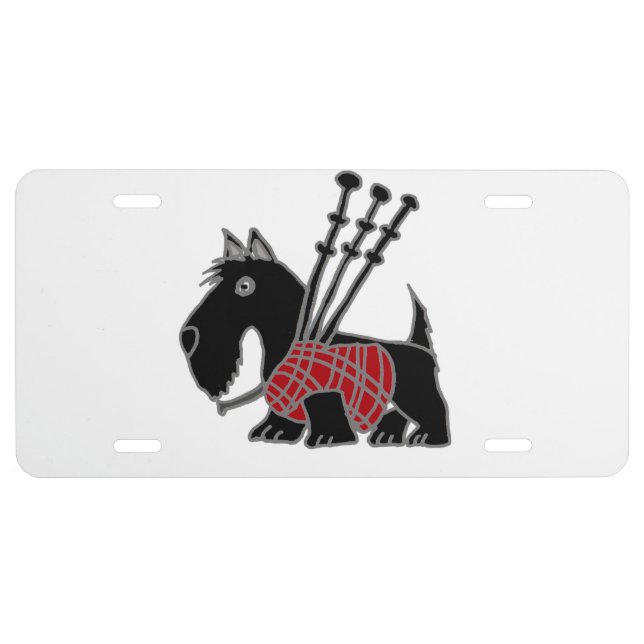 Funny Scotty Dog Playing Bagpipes License Plate (Front)