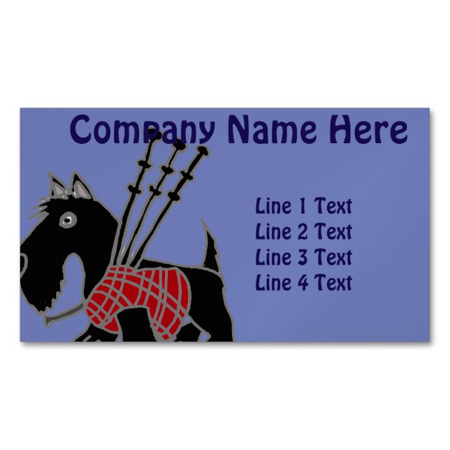 Funny Scotty Dog with Bagpipes Business Card Magnet (Front)