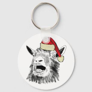Funny Screaming Christmas Santa Goat Animal humor Keychain