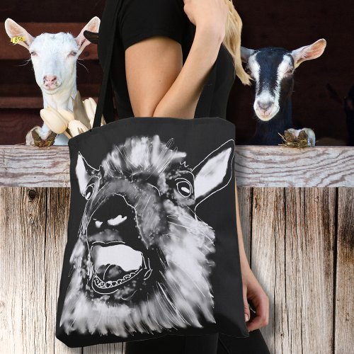 Funny Screaming Goat Black and White Animal Art Tote Bag