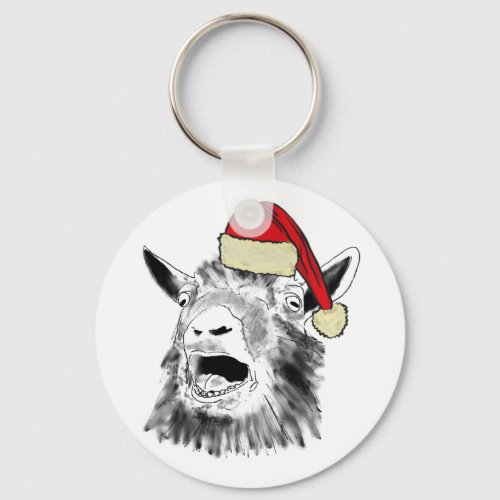 Funny Screaming Goat Christmas Keychain