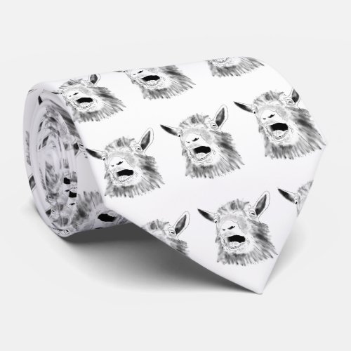 Funny Screaming Goat Drawing black and white Neck Tie