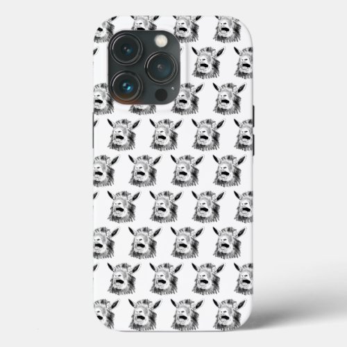 Funny Screaming Goat Drawing Quirky Animal Art Cas iPhone 13 Pro Case